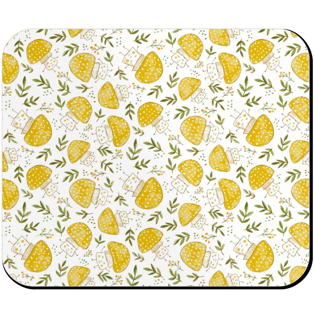 the Happiest Little Mushrooms - Yellow Mouse Pad, Rectangle Ornament, Yellow