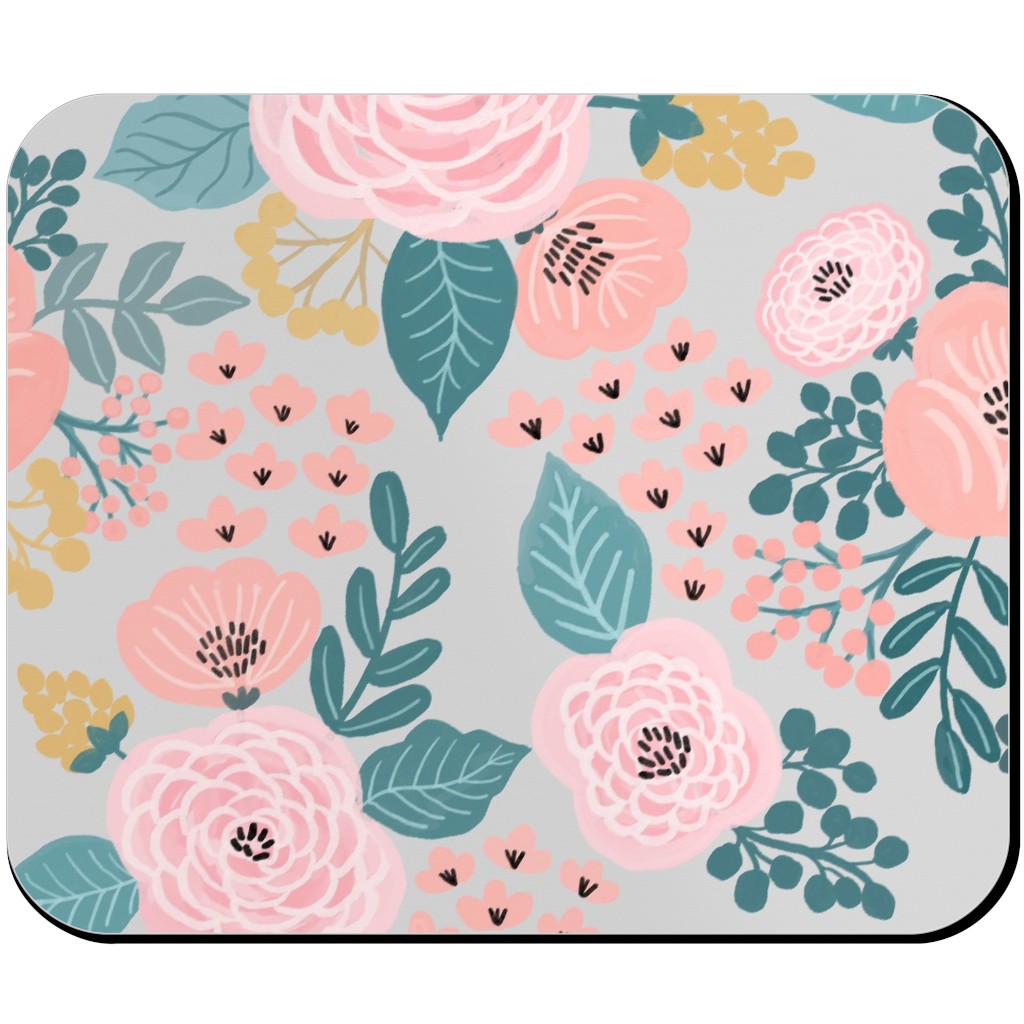 June Botanicals - Gray Mouse Pad, Rectangle Ornament, Pink