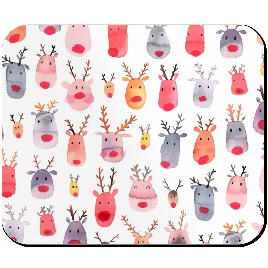 Rudolph Reindeers Mouse Pad, Rectangle, Red, White