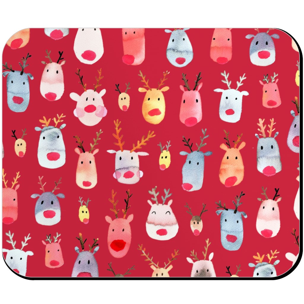 Rudolph Reindeers Mouse Pad, Rectangle Ornament, Red
