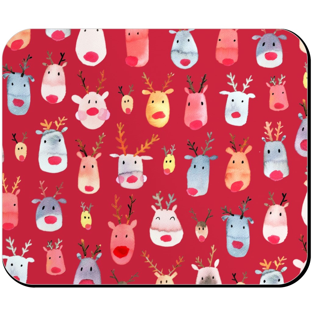 Rudolph Reindeers Mouse Pad, Rectangle, Red, Apple