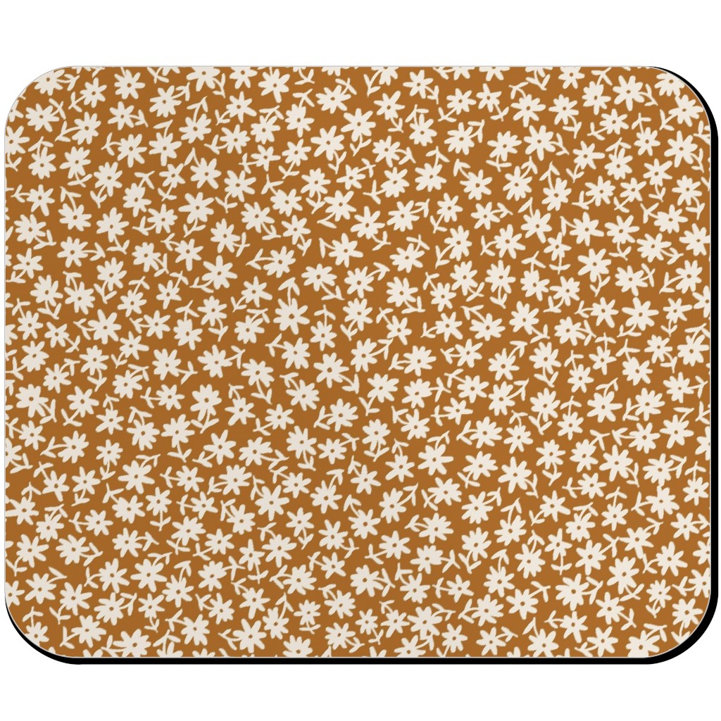 Ditsy Floral - Cream on Golden Mustard Brown Mouse Pad, Rectangle Ornament, Brown