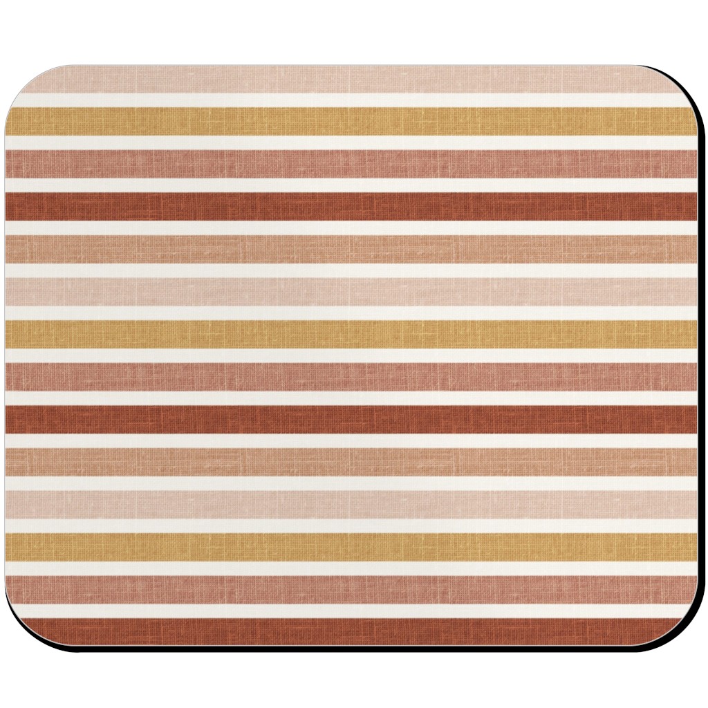 Retro Stripes - Pink on Faux Linen Mouse Pad, Rectangle, Pink, Bright Pink