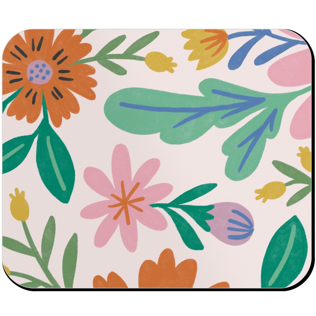 Happy Flowers - Multi on Pink Mouse Pad, Rectangle, Multicolor