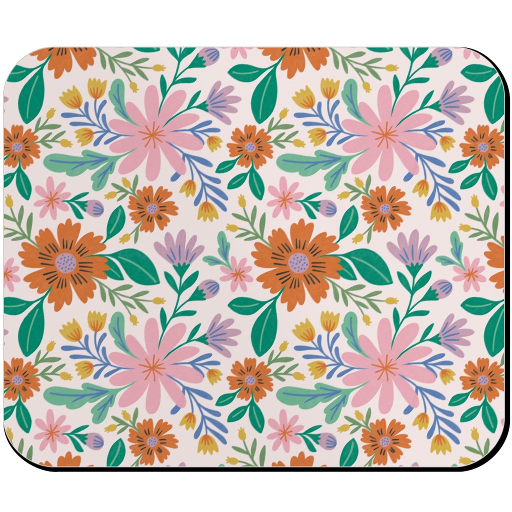 Happy Flowers - Pink Multi Mouse Pad, Rectangle Ornament, Pink