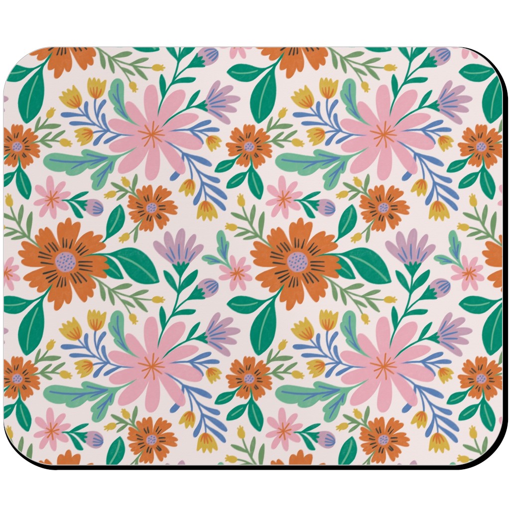 Happy Flowers - Pink Multi Mouse Pad, Rectangle, Pink, Bright Pink