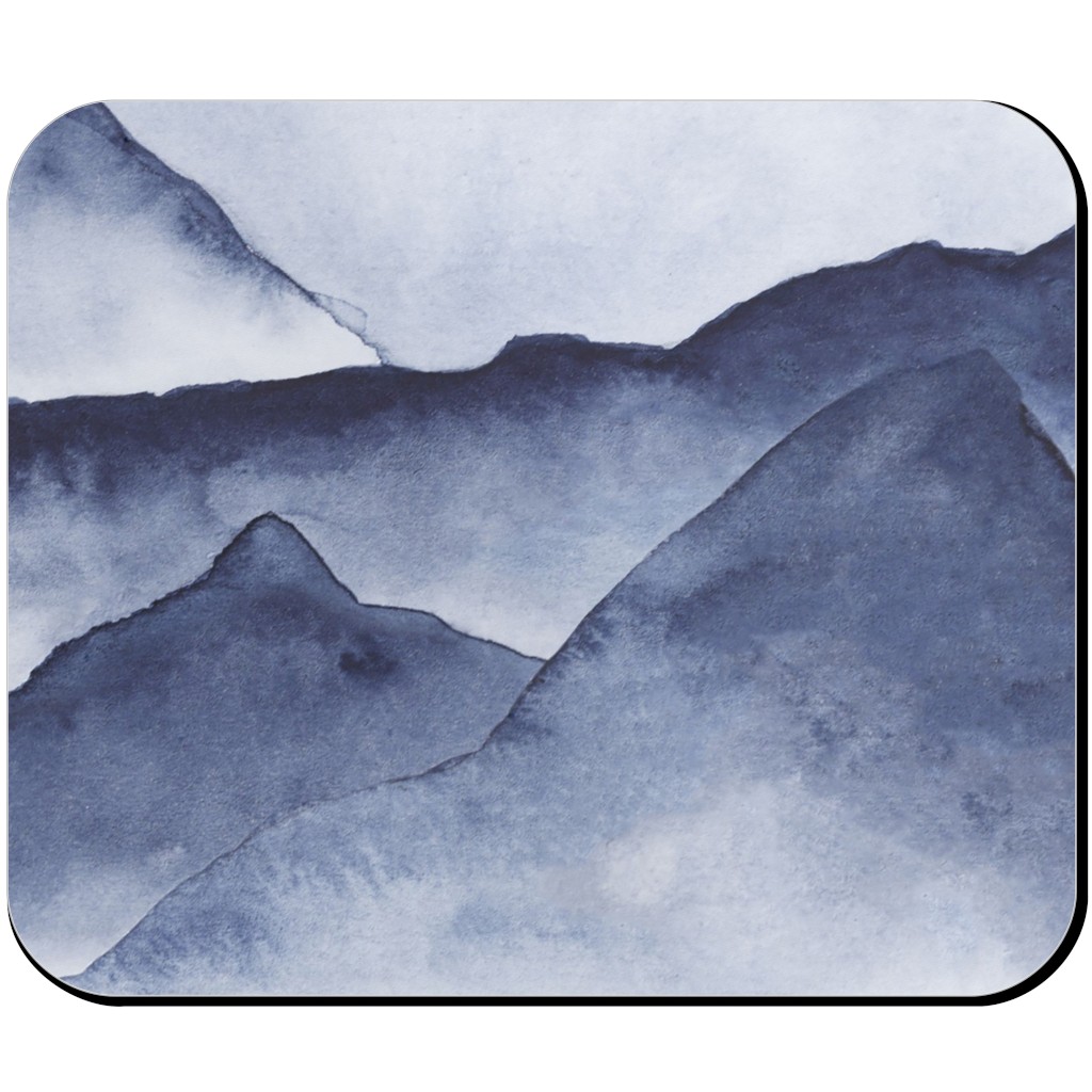 Watercolor Mountains - Blue Mouse Pad, Rectangle, Blue, True Blue