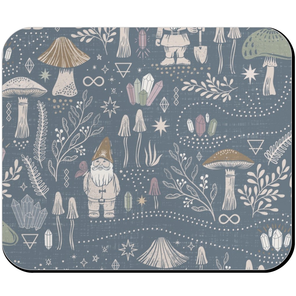 Magical Forest Gnomes - Earthy Blue Mouse Pad, Rectangle, Blue, True Blue