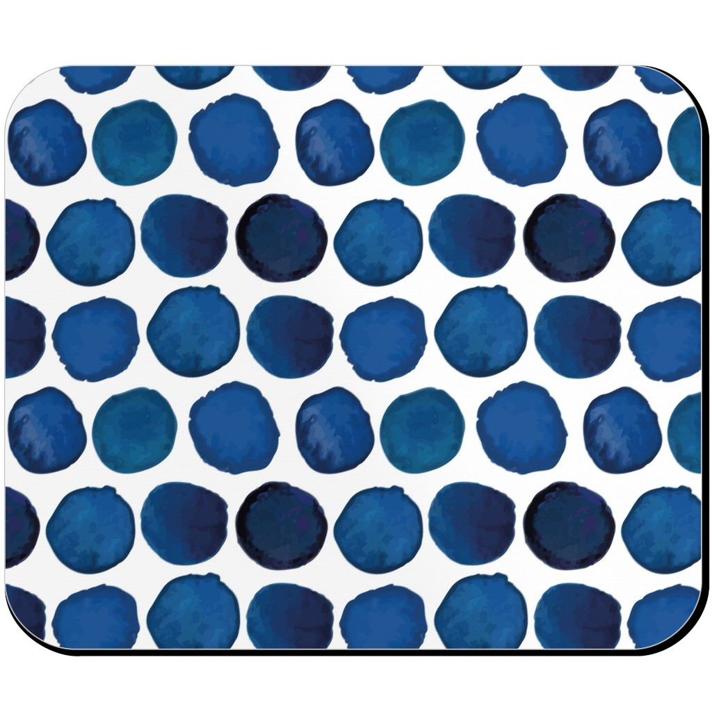 Watercolor Dots - Dark Mouse Pad, Rectangle, Blue, True Blue