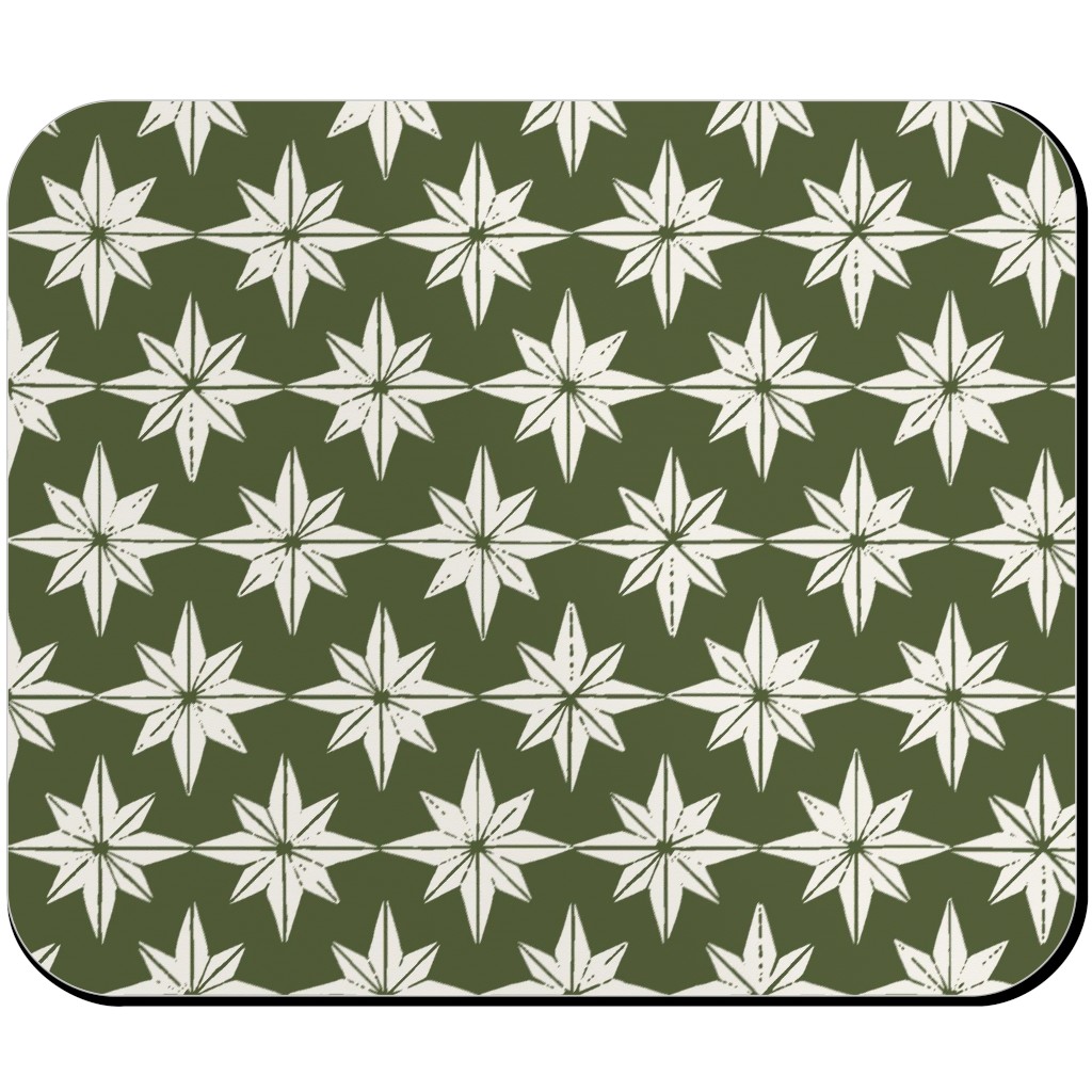 Christmas Star Tiles Mouse Pad, Rectangle, Green, Forest