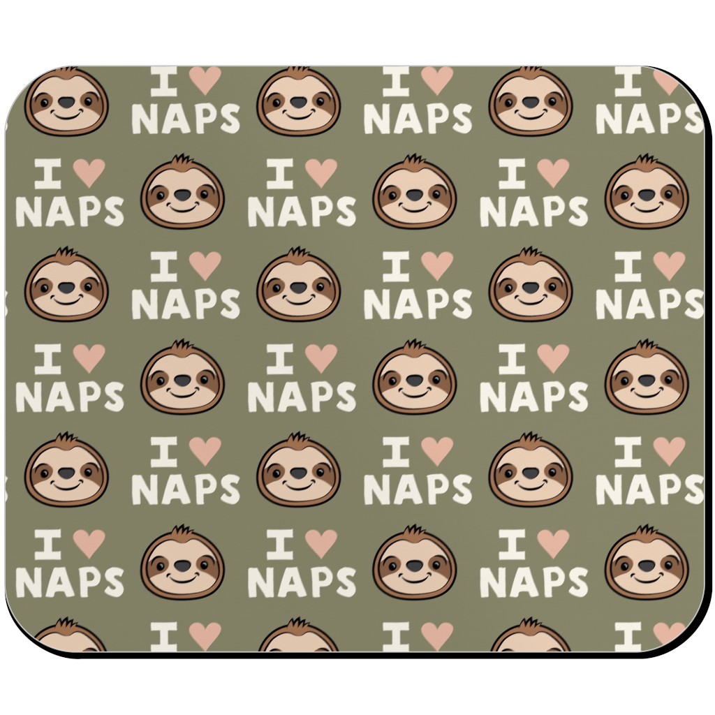 I Heart Naps - Cute Sloths - Olive Green Mouse Pad, Rectangle Ornament, Green