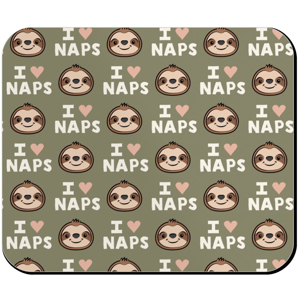 I Heart Naps - Cute Sloths - Olive Green Mouse Pad, Rectangle, Green