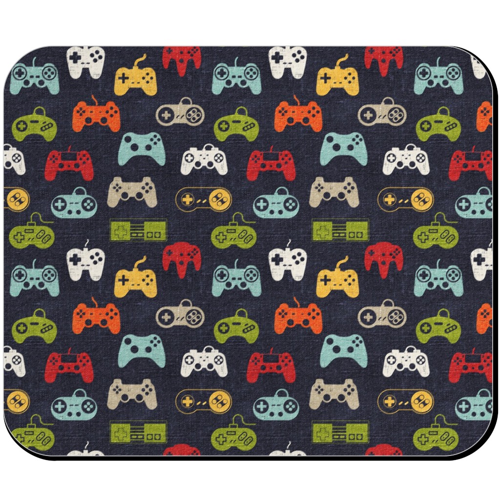 Game Controllers - Navy Multi Mouse Pad, Rectangle, Multicolor