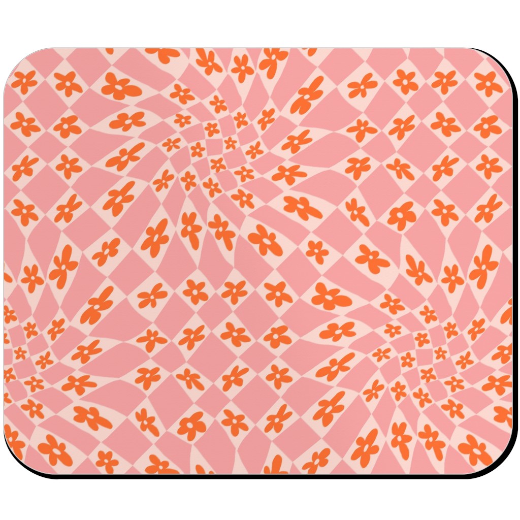 Trippy Checker - Floral - Pink and Orange Mouse Pad, Rectangle Ornament, Pink