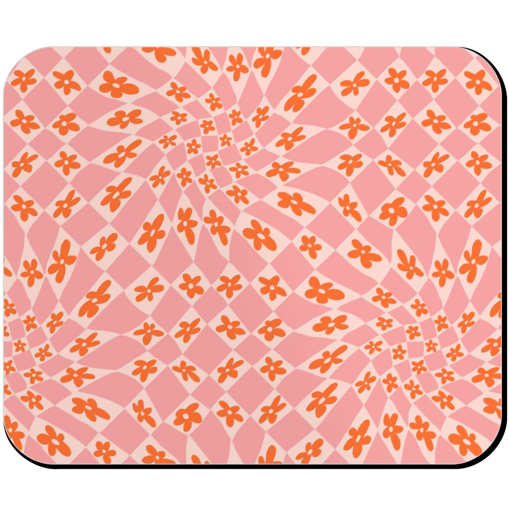 Trippy Checker - Floral - Pink and Orange Mouse Pad, Rectangle, Pink, Bright Pink
