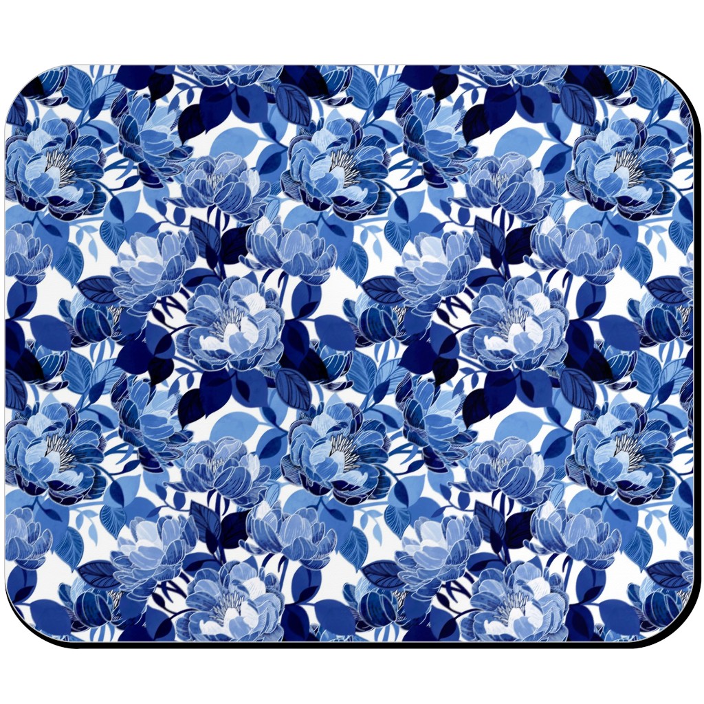 Chintz Peonies - Blue Mouse Pad, Rectangle Ornament, Blue