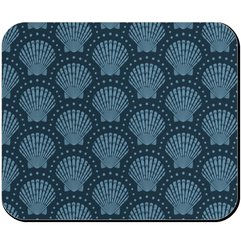 Pretty Scallop Shells - Navy Blue Mouse Pad, Rectangle Ornament, Blue