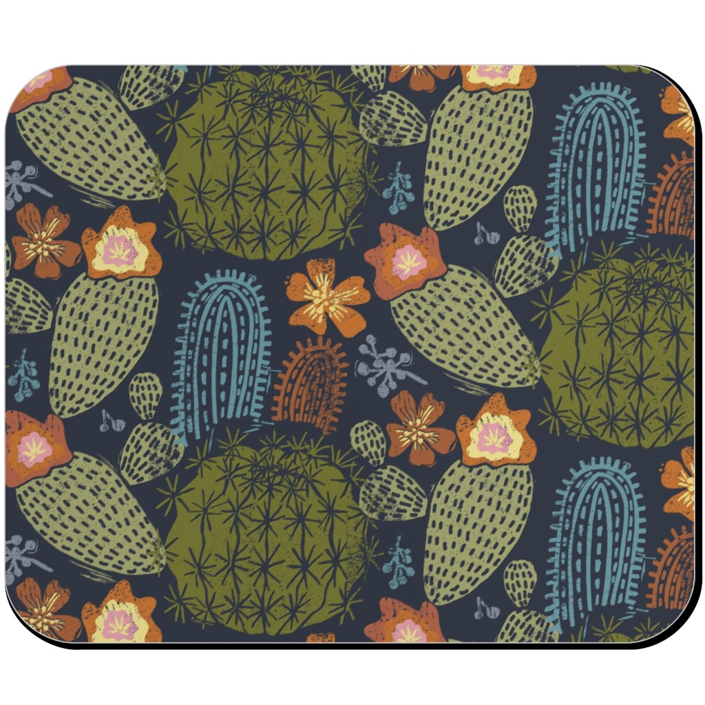 Cactus Garden - Block Print Style - Dark Mouse Pad, Rectangle Ornament, Green