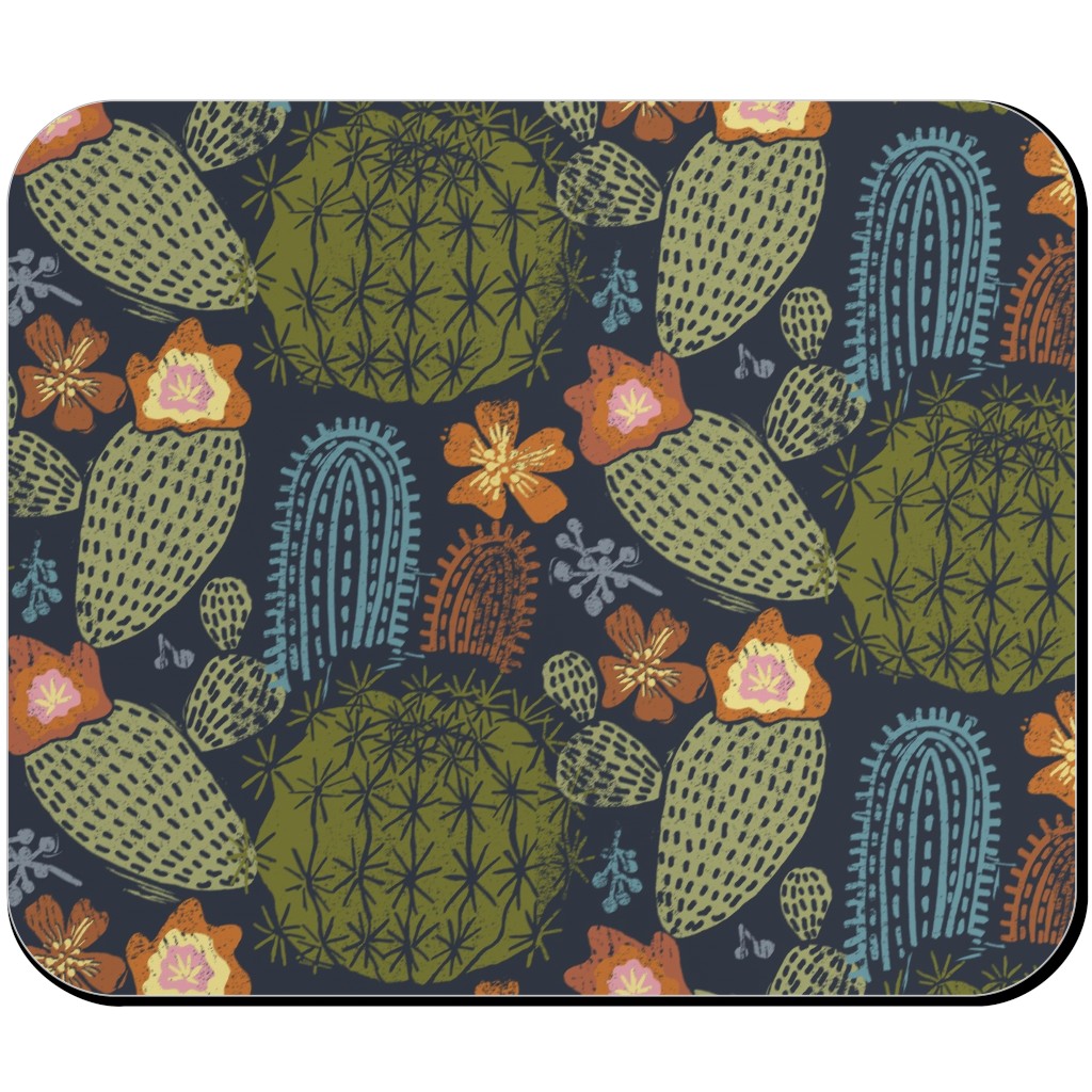 Cactus Garden - Block Print Style - Dark Mouse Pad, Rectangle, Green, Classic Green