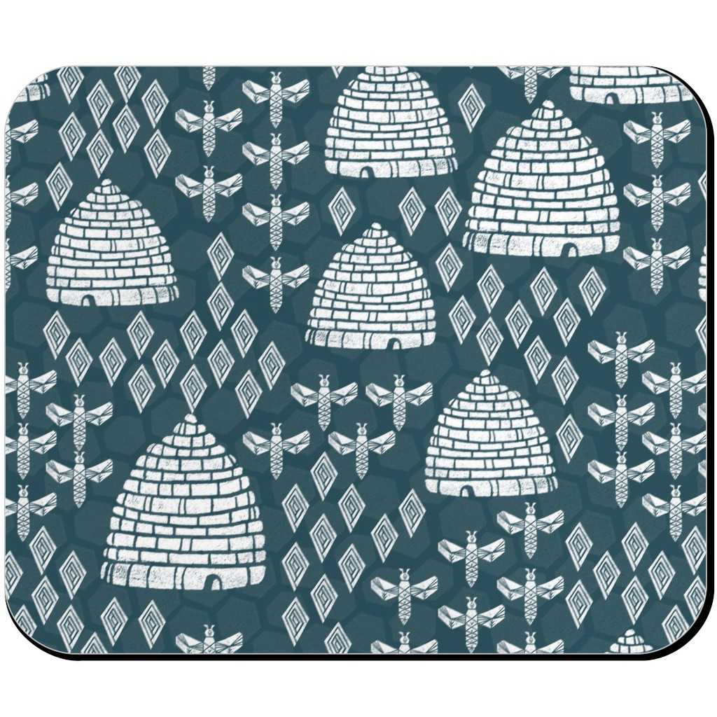 Vintage Bees and Hives - Blue Mouse Pad, Rectangle, Green