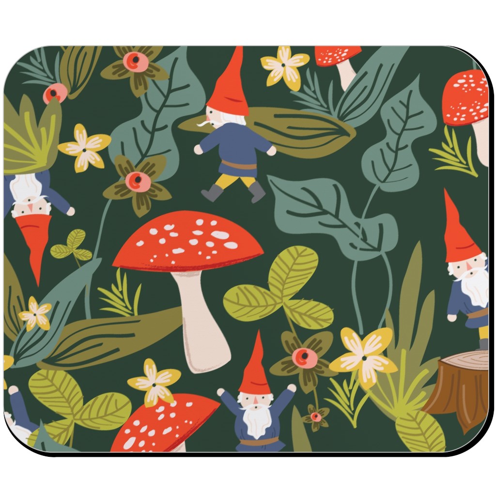 Woodland Gnomes & Mushrooms - Green Mouse Pad, Rectangle Ornament, Green