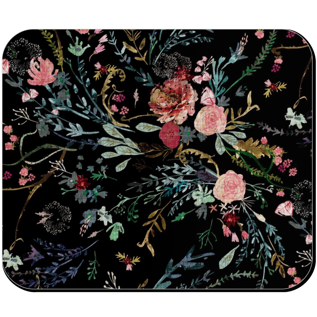 Fable Floral - Black Mouse Pad, Rectangle, Black