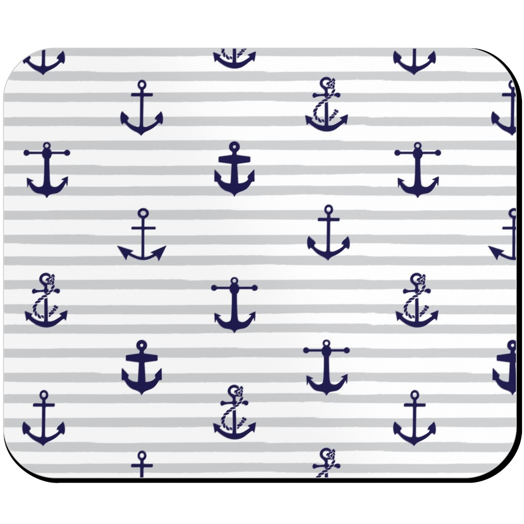 Anchors Away - Black on Gray Stripes Mouse Pad, Rectangle Ornament, Gray