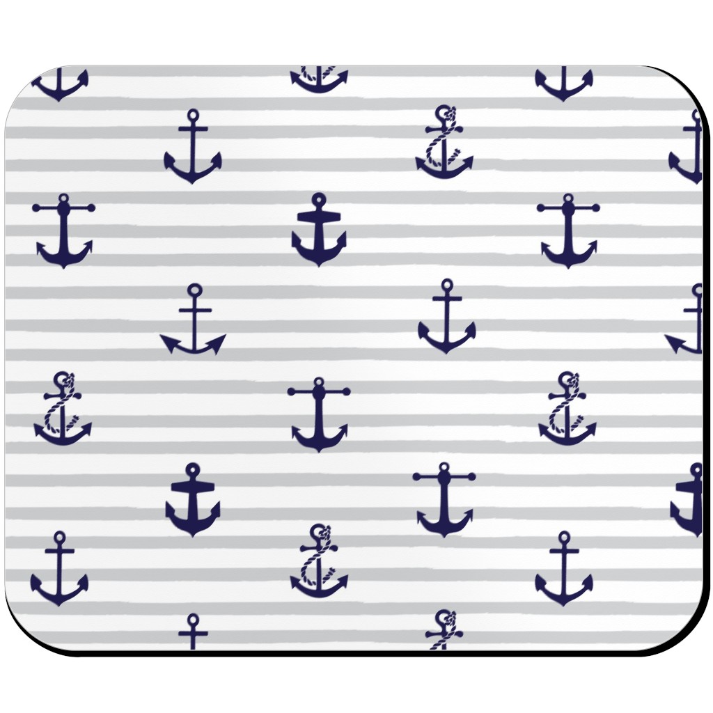 Anchors Away - Black on Gray Stripes Mouse Pad, Rectangle, Gray, Gray