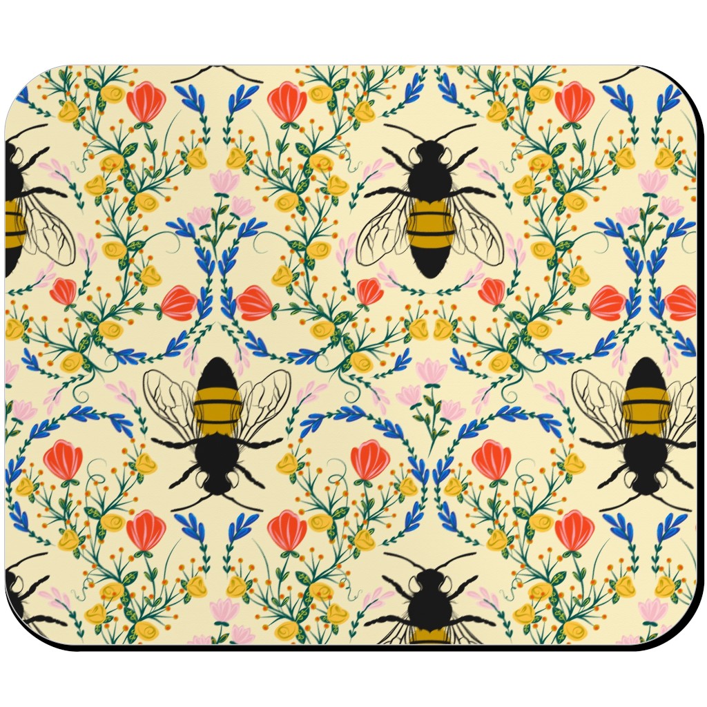 Bee Garden - Multi on Cream Mouse Pad, Rectangle, Yellow