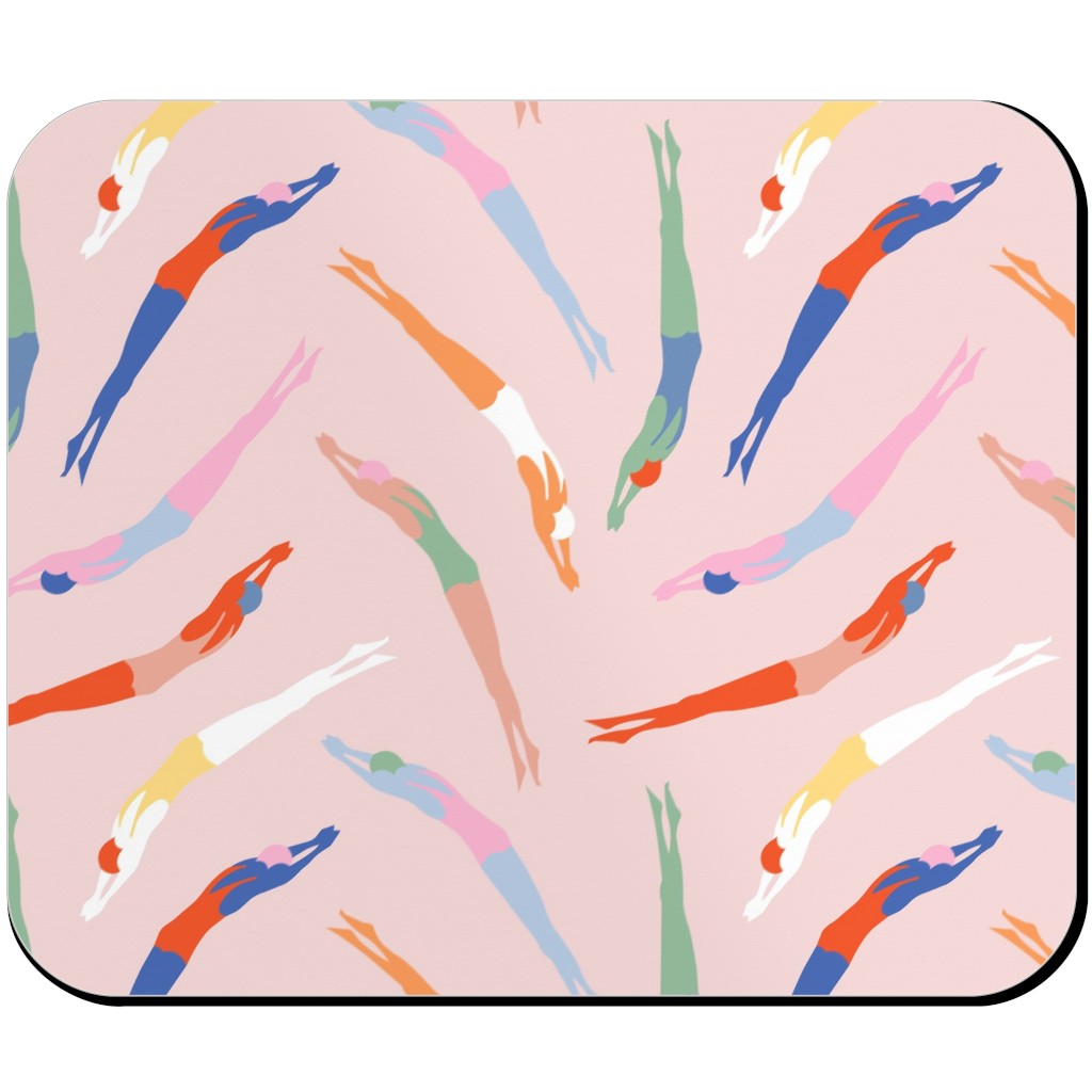 Art Deco Divers - Pink Mouse Pad, Rectangle, Pink, Bright Pink