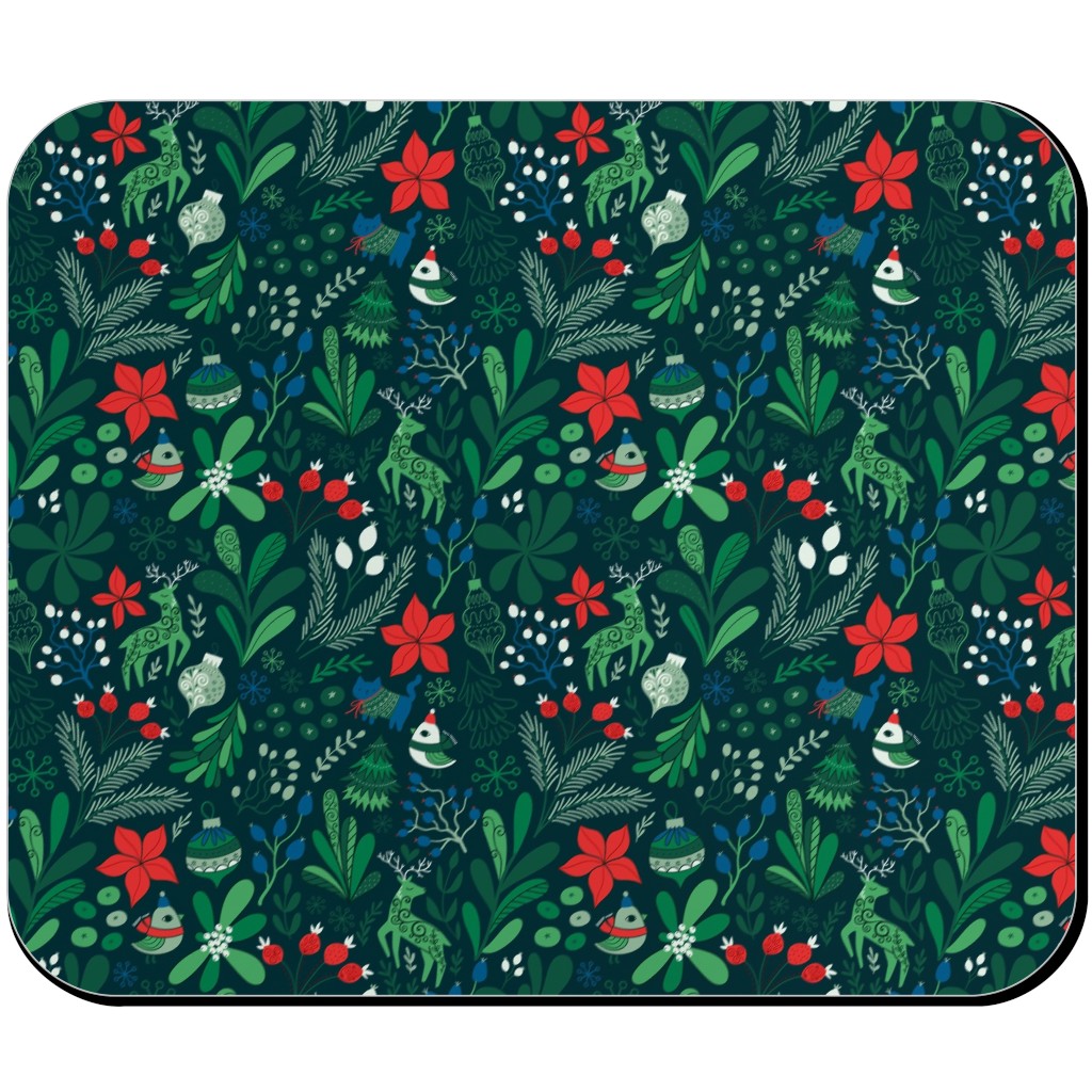 Merry Christmas Floral - Dark Mouse Pad, Rectangle, Green, Classic Green