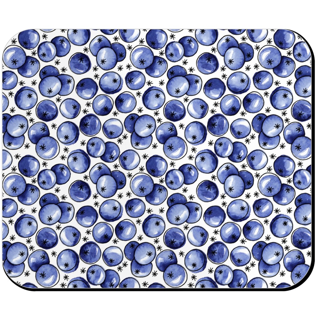 Watercolor Blueberries Mouse Pad, Rectangle, Blue, True Blue