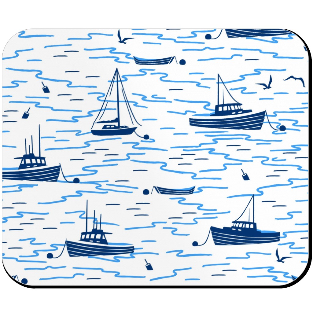 Harbor Boats - Blue on White Mouse Pad, Rectangle Ornament, Blue