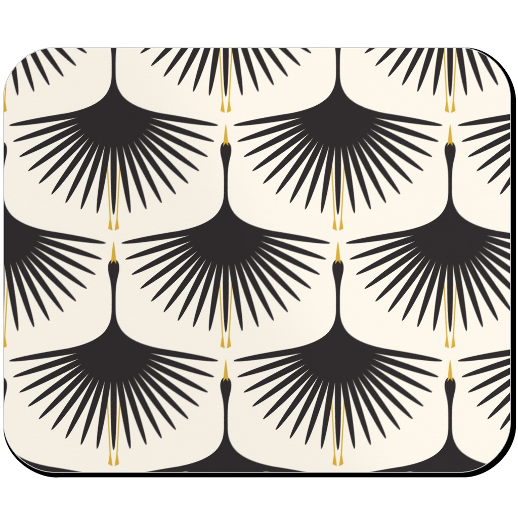 Art Deco Swans Mouse Pad, Rectangle, Beige, Antique White
