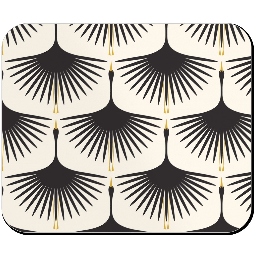 Art Deco Swans Mouse Pad, Rectangle, Beige