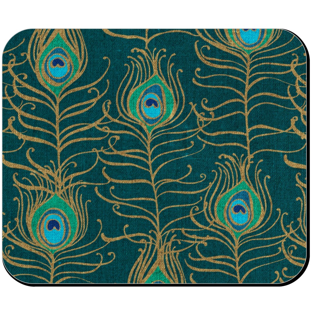 Peacock Feather Nouveau - Emerald Mouse Pad, Rectangle, Green
