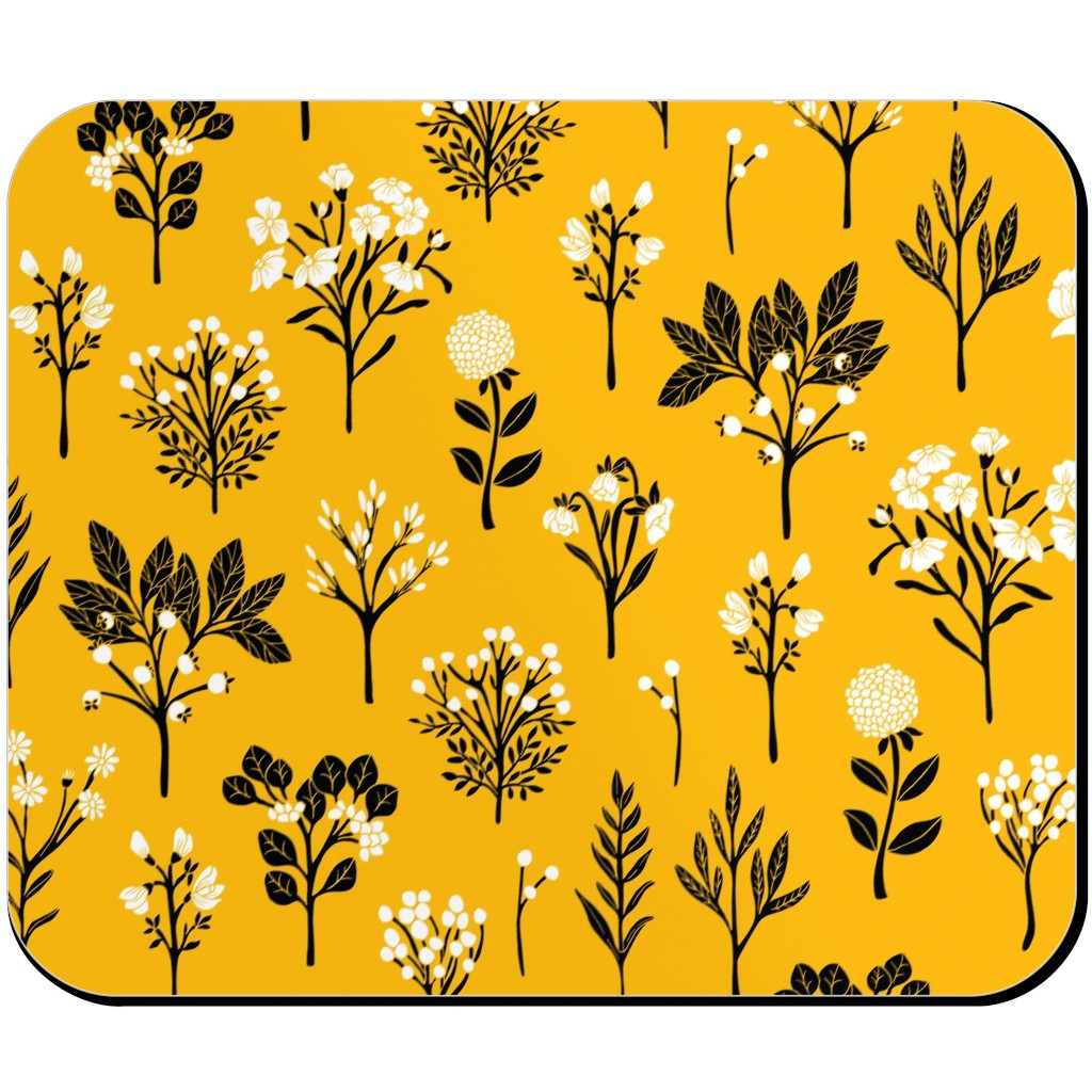 Florals - Yellow and Black Mouse Pad, Rectangle Ornament, Yellow
