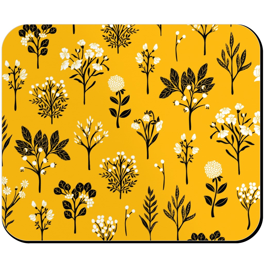 Florals - Yellow and Black Mouse Pad, Rectangle, Yellow