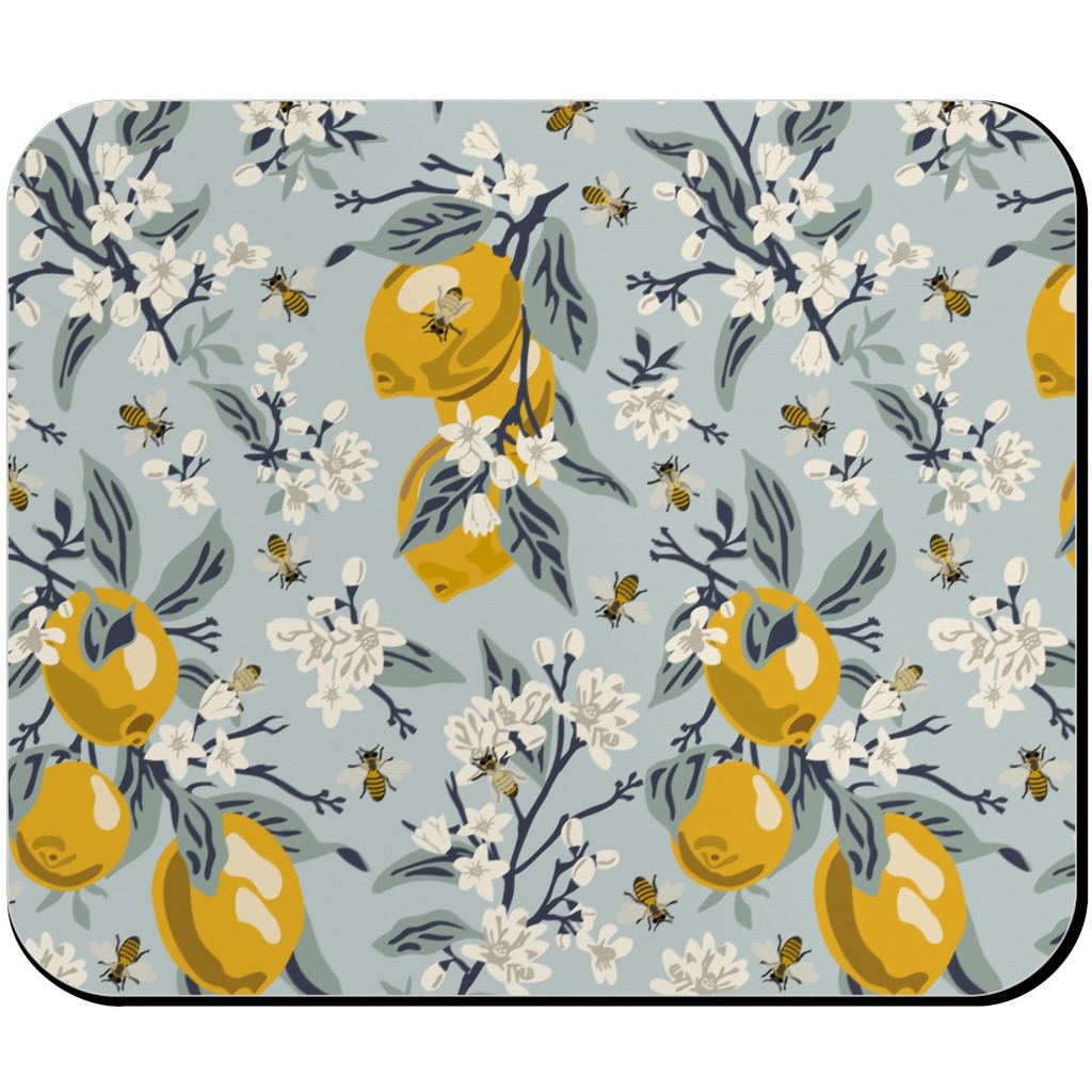 Bees, Blossoms & Lemons - Blue Mouse Pad, Rectangle Ornament, Blue