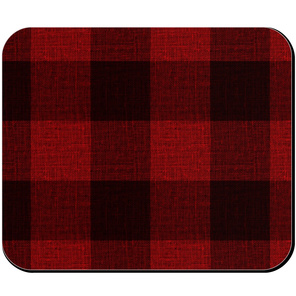 Linen Look Gingham Lumberjack - Red, Black Mouse Pad, Rectangle Ornament, Red