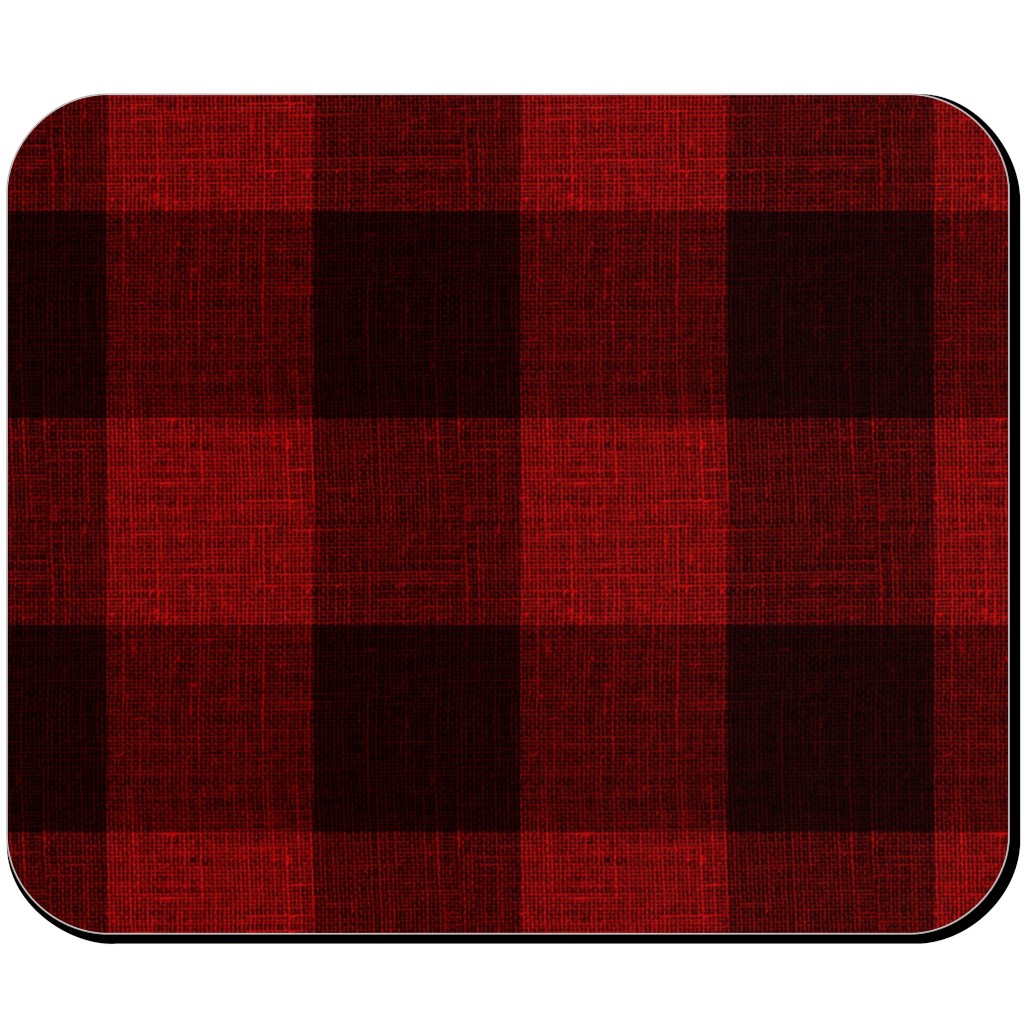 Linen Look Gingham Lumberjack - Red, Black Mouse Pad, Rectangle, Red, Red