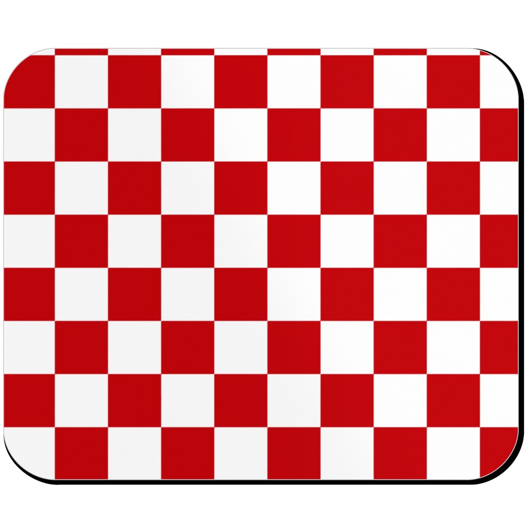 Checkerboard - Red and White Mouse Pad, Rectangle Ornament, Red
