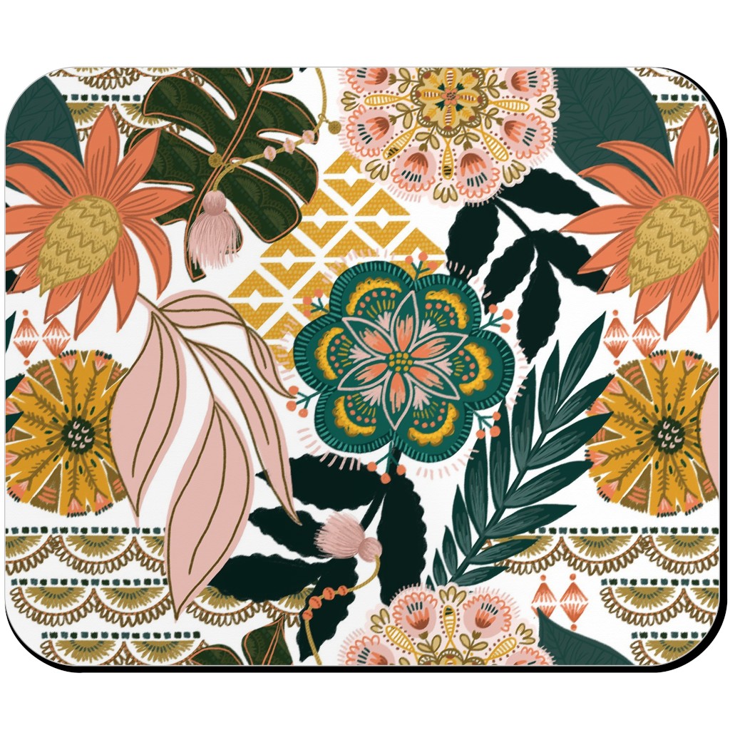 Boho Tropical - Floral - Multi Light Mouse Pad, Rectangle, Multicolor