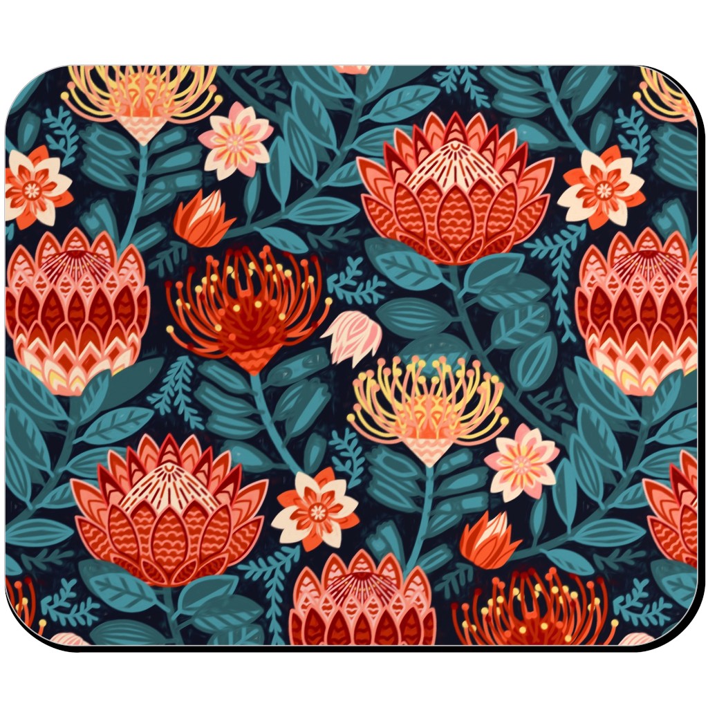 Protea Chintz - Navy Mouse Pad, Rectangle, Multicolor