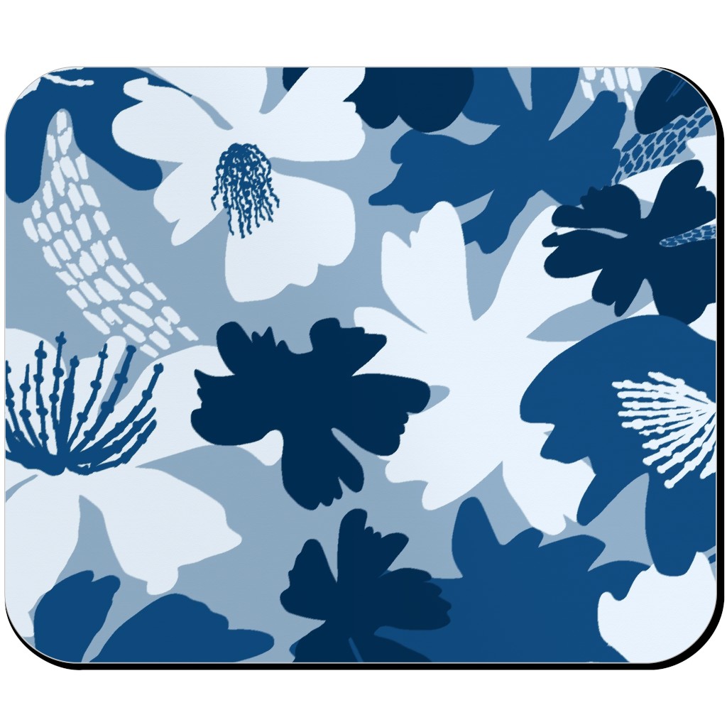 Barely Blue Floral Mouse Pad, Rectangle Ornament, Blue
