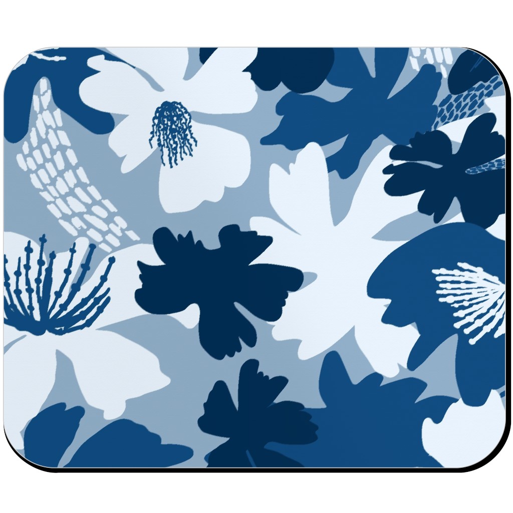 Barely Blue Floral Mouse Pad, Rectangle, Blue, True Blue