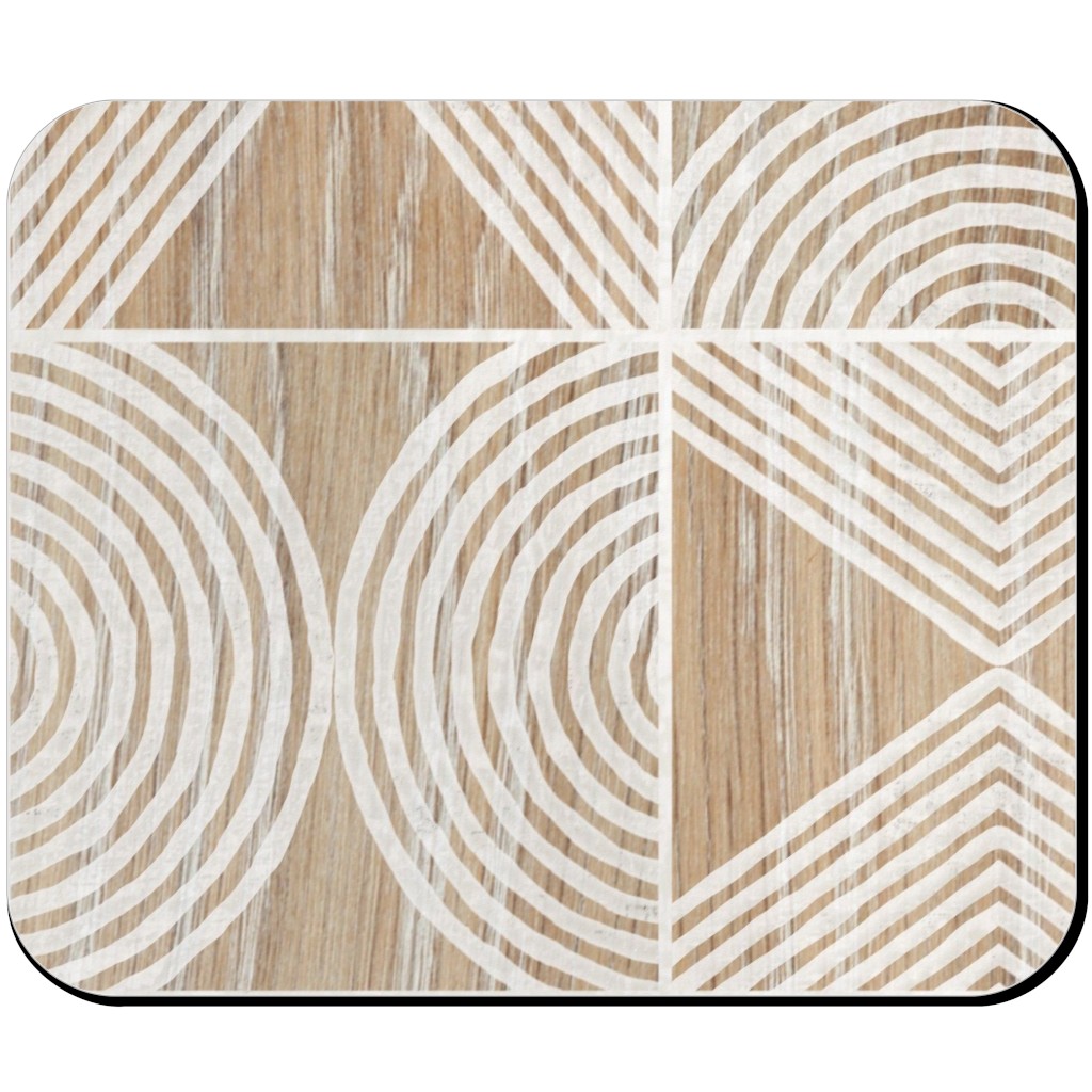 Boho Tribal Woodcut Geometric Shapes Mouse Pad, Rectangle Ornament, Beige