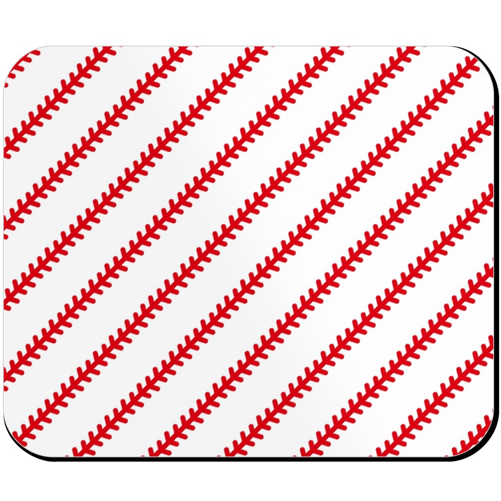 Baseball Stitch - Baseball - White Mouse Pad, Rectangle, Red
