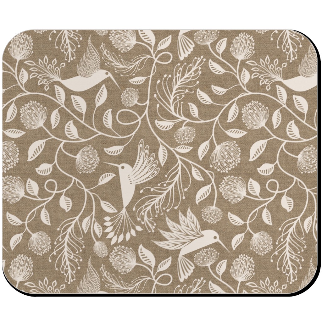 Papercutting Floral and Hummingbirds - Neutral Mouse Pad, Rectangle Ornament, Beige