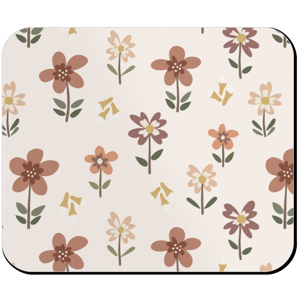 Cute Daisies & Foxgloves Floral - Earth Tones Mouse Pad, Rectangle Ornament, Pink